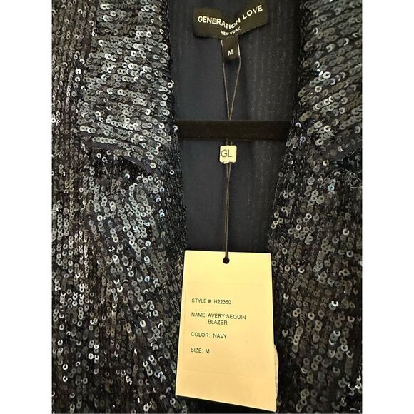 Generation Love Avery Sequin Blazer in Navy Size M - Picture 6 of 9